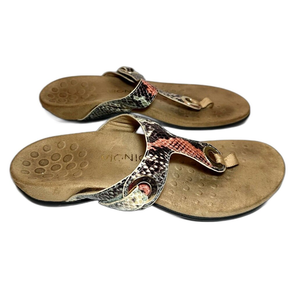 Vionic Lana Faux Snake Sandals Womens 9 Orthotic Flip Flops Comfort